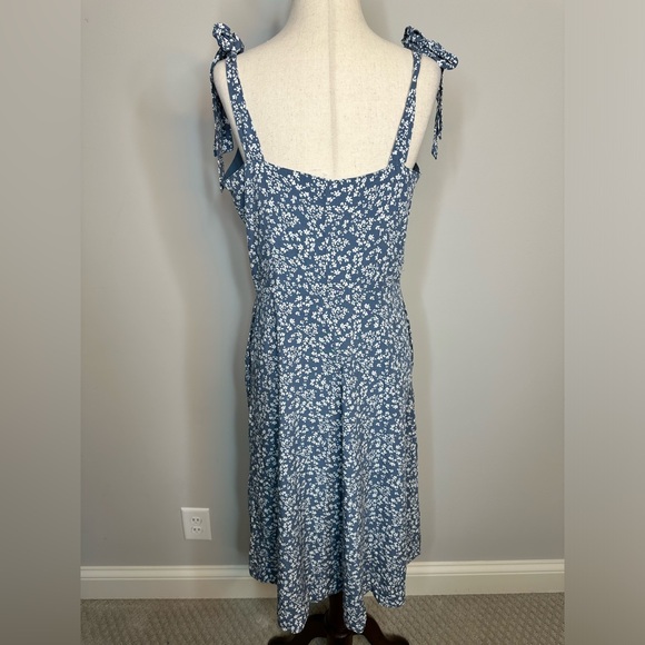 Sz 8 Tall Gap button front floral dress tie shoulder blue white midi fully lined - Picture 4 of 7